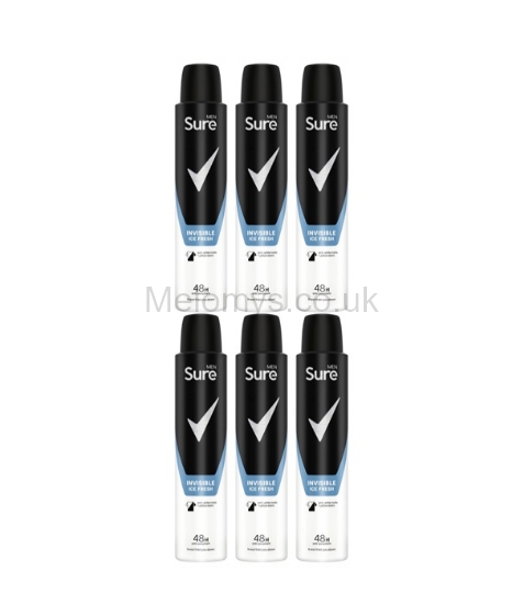 Picture of Sure Men Invisible Ice Deodorant Spray 200ml - Pack of 6