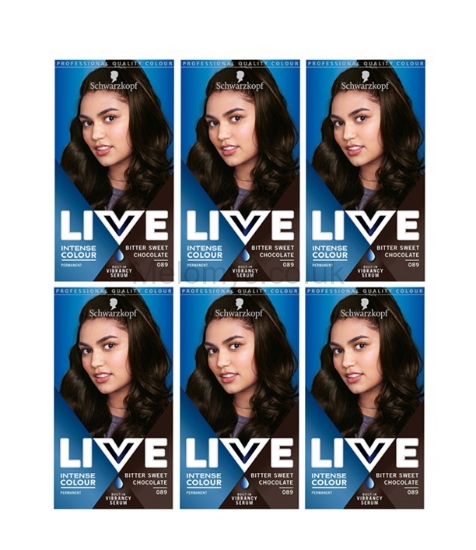 Picture of Schwarzkopf Live Bittersweet Chocolate 89 Brown Permanent Hair Dye - Pack of 6