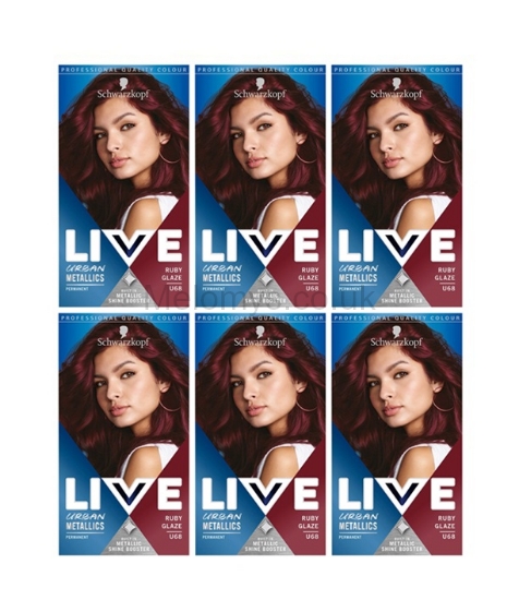 Picture of Schwarzkopf LIVE U68 Ruby Glaze Red Permanent Hair Dye - Pack of 6